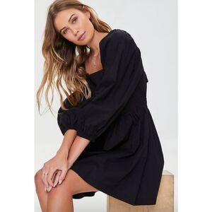 NWT Shine Star Women's Black Puff Sleeve Square Neck Dress Size Large 1O0% Rayon